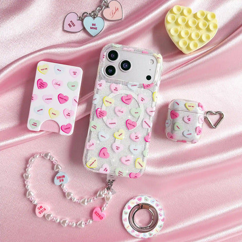 Sweet Hearts Pearl Chain Phone Charm
