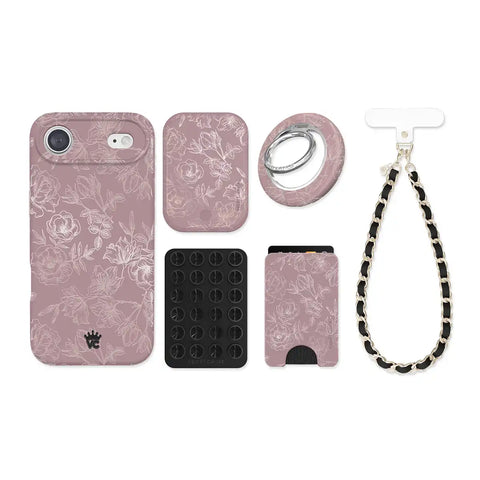 Dusty Rose Chrome Floral iPhone Bundle Set