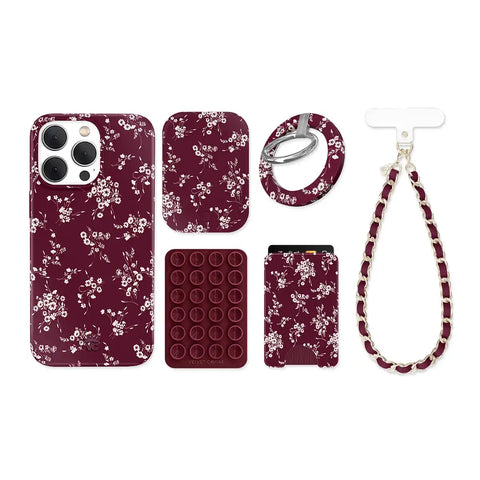 French Burgundy Floral iPhone Bundle Set