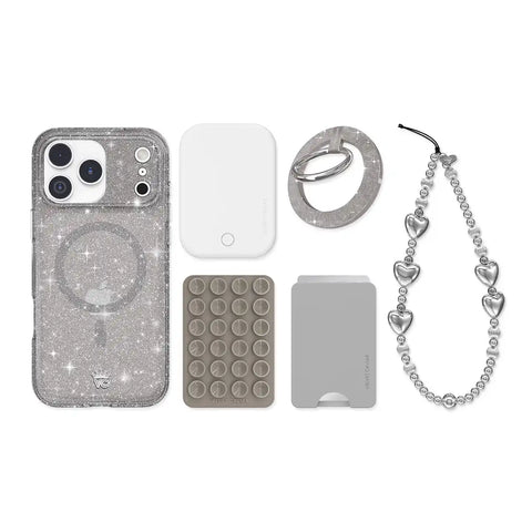 Grey Stardust Glitter iPhone Bundle Set