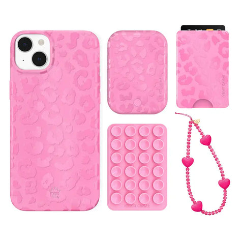 Hot Pink Leopard iPhone Bundle Set - Wallet