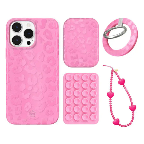 Hot Pink Leopard iPhone Bundle Set - Grip