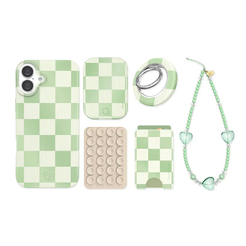 Pistachio Vibe Checkered iPhone Bundle Set