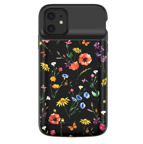 Black Wildflower iPhone Charging Case