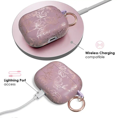 Dusty Rose Chrome Floral AirPods Case